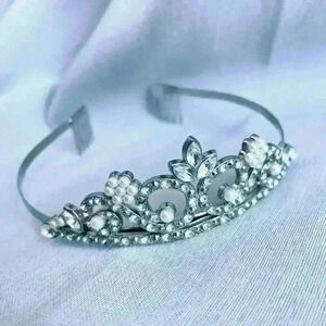 Metal Faux Silver Pearl Jewel Tiara Princess Costume Hair Accessory Crown